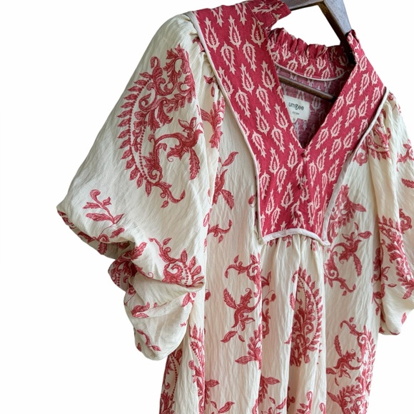 Umgee Red and Cream Paisley Mixed Print Top - Picture 3 of 6